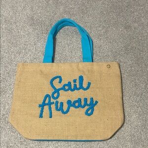 NWT Simply Southern Sail Away Tan and Blue Tote Bag